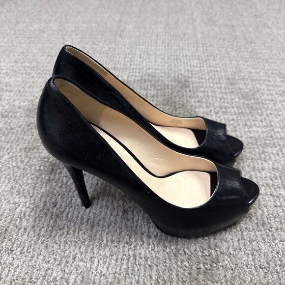 Guess Heels Black Leather Peep Toe Women's Size 7.5 - Picture 9 of 12